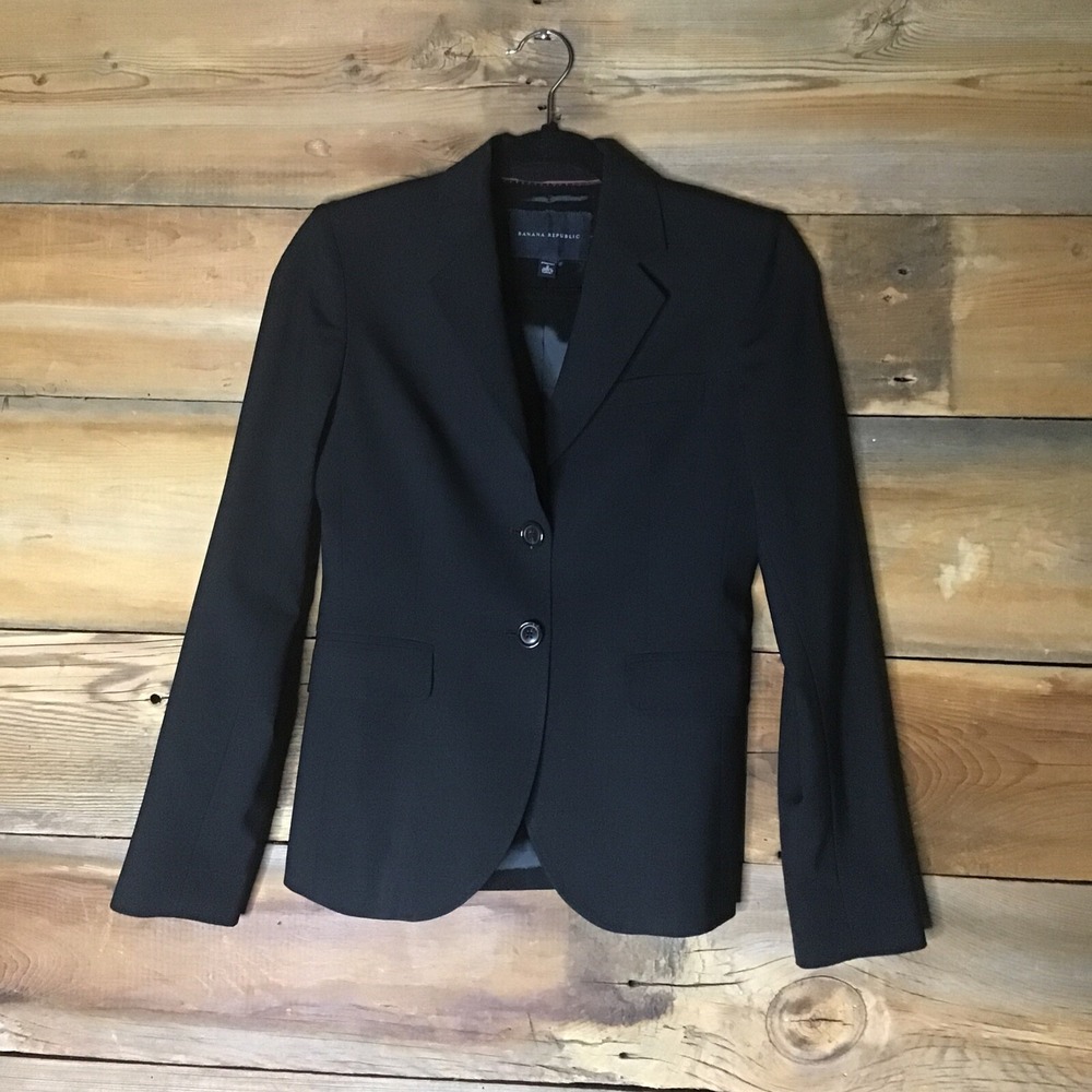 Banana Republic Sz 0 Women's Black Wool Business 2 Button Lined Blazer Stretch